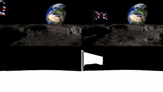 带有英国国旗和地球的月面，带有alpha面具