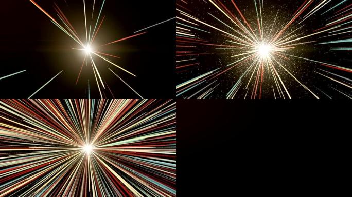 太空爆炸中的星暴射线带有线条和闪光灯。相机晃动。