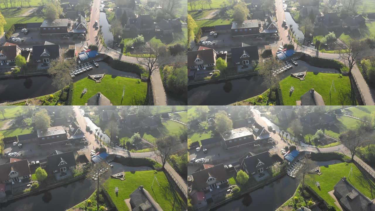荷兰一个小村庄的空中小船站。移动通道的船站。