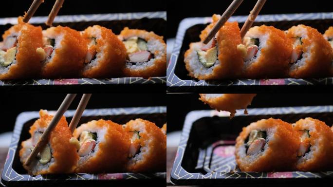 寿司maki加州卷是心情色调橙色。重复模式日本食物