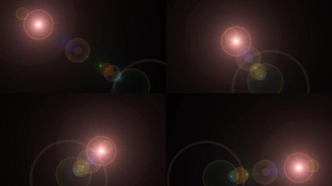 黑色背景上的对角移动透镜光斑效应。4k动画。