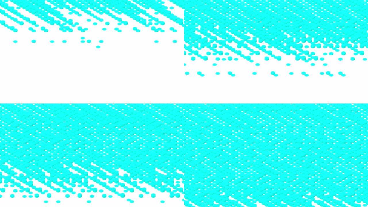 圆筒盒3D虚拟等距洗牌波形，区块链技术概念设计插图白色背景动画4K上的蓝色，带复制空间
