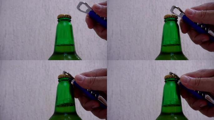 开瓶器的慢动作打开瓶子的盖子。