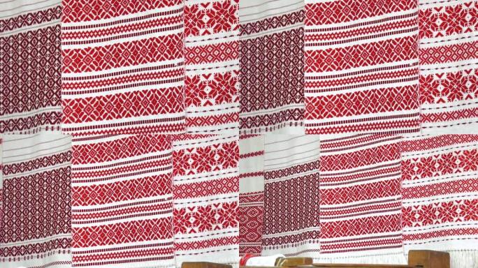 来自乡村的传统红色和黑色图案。手工编织织物。