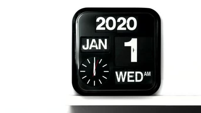 象征着2020年新年概念2019年的变化，2019-2020倒计时的真实模拟时钟翻转数字计数器，包括