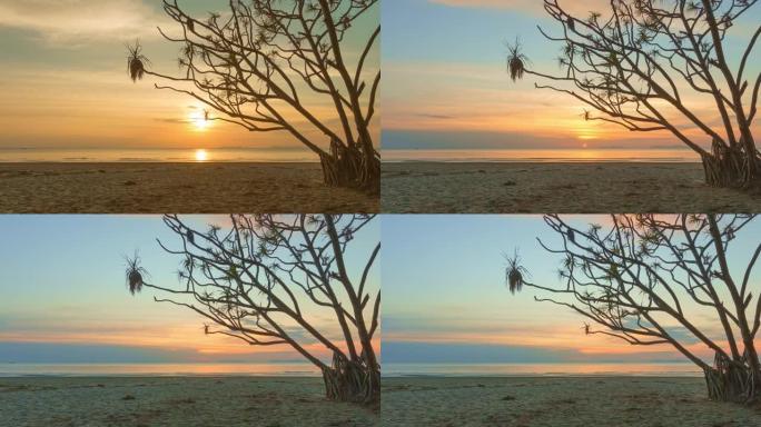 日落时间在海滩上流逝，从快到慢。