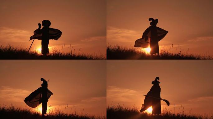 女巫在日落时表演仪式舞蹈