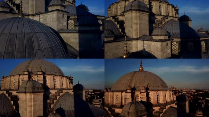 天空中的神秘法提赫清真寺，土耳其金角湾伊斯坦布尔市的鸟瞰图