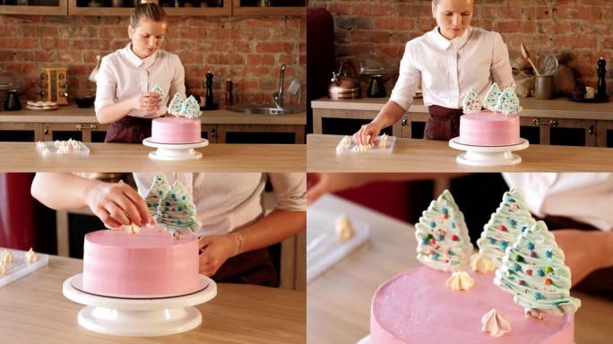 蛋糕商务糕点厨师装饰粉色蛋糕