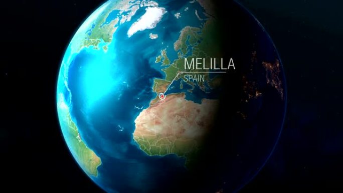 西班牙-梅利利亚-从太空到地球的缩放