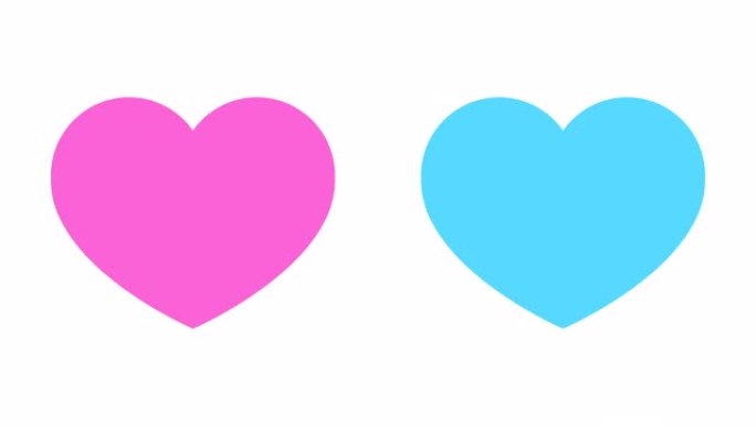 白色背景上的粉红色和蓝色心形动画。