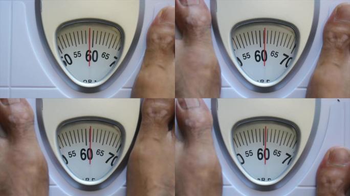 特写体重秤，用于测量体重减轻。体重秤以健康减肥概念。