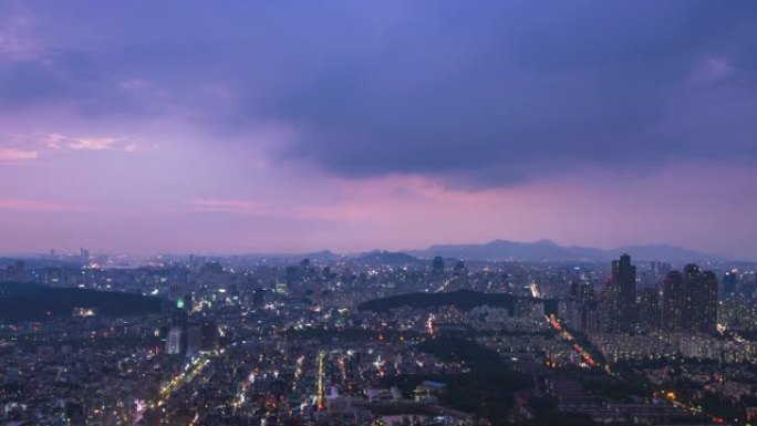 韩国首尔市天际线的延时。