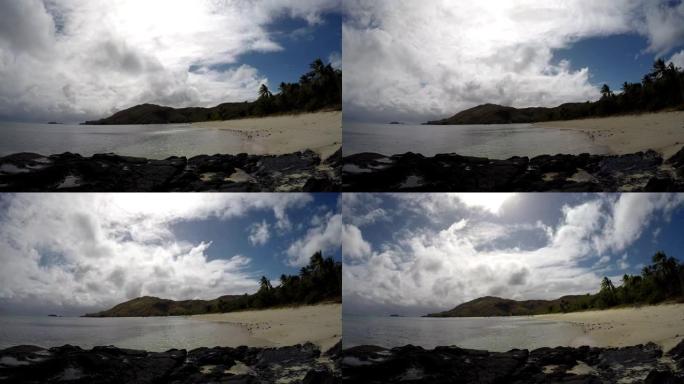 斐济群岛Yasawa群岛Nacula岛上的蓝色泻湖海滩的时间流逝