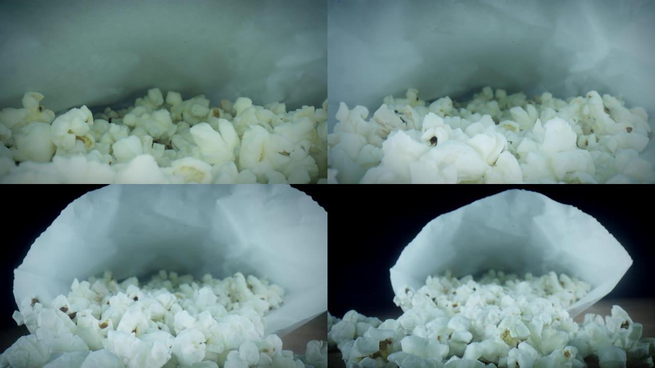 爆米花包内的4k特写虫眼视图