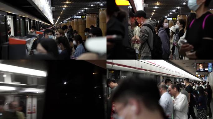 上海地铁早晚高峰上班族挤地铁
