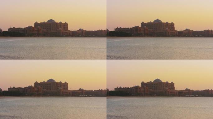 阿布扎比黄昏时看到的阿联酋宫殿