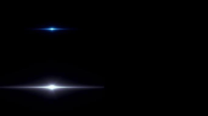 蓝色明亮的镜头耀斑闪烁漏光效果，用于黑色背景上的过渡运动，覆盖就绪