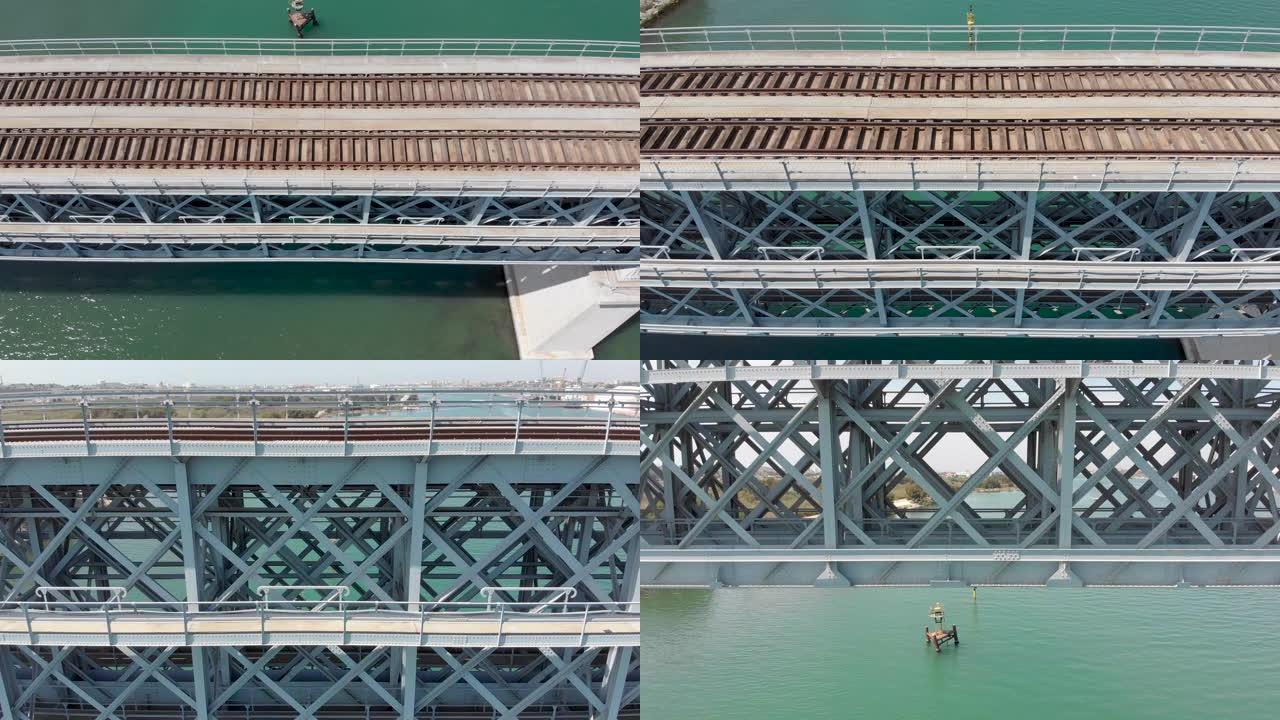 法国两层铁路桥的无人机航拍。