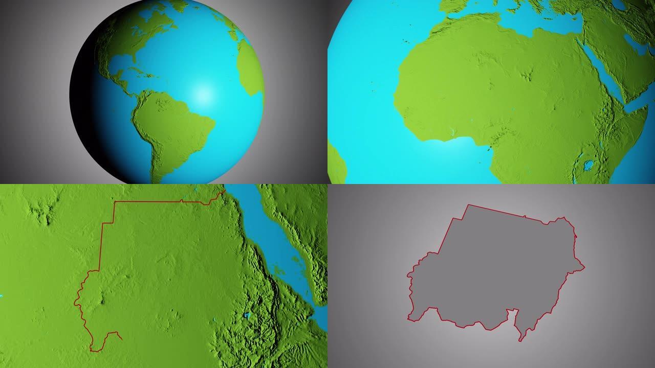 地球与苏丹的边界图形