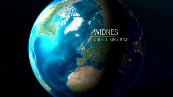 英国-Widnes-从太空到地球的缩放