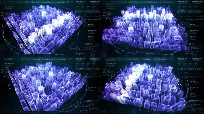 未来全息数字矩阵城市平视显示器