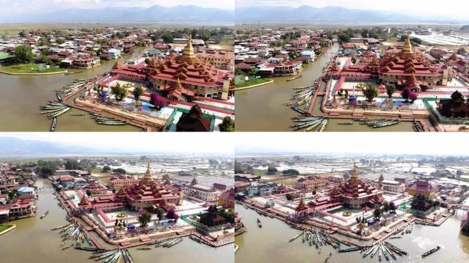 缅甸因勒湖的鸟瞰图Alodaw Pauk塔