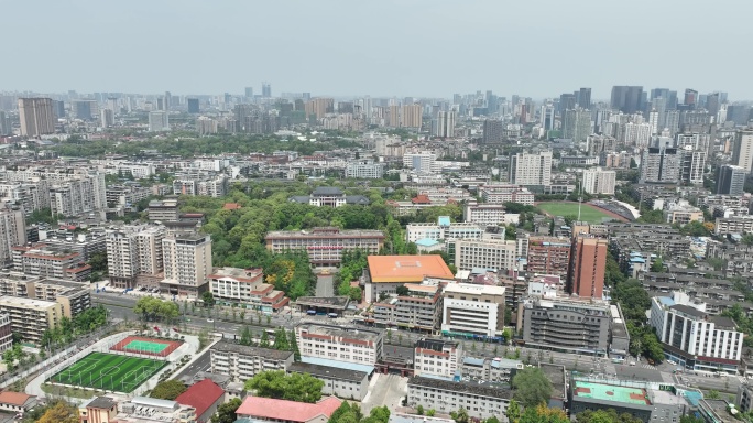 成都武侯区西南民族大学航拍城市空境素材