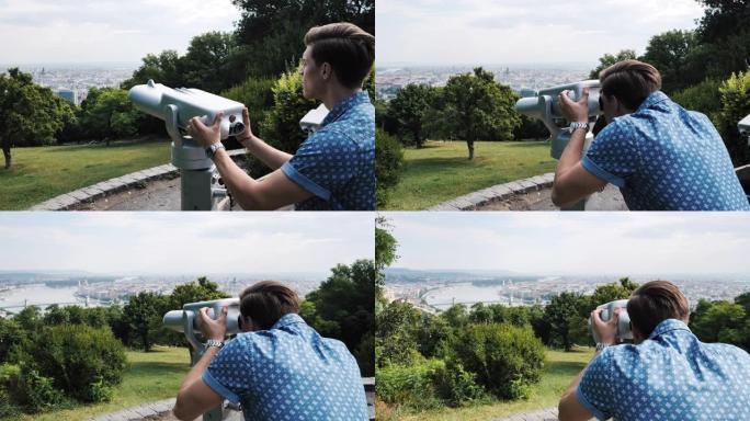 布达佩斯的游客，在盖勒特山上攀登，观看布达佩斯的风景