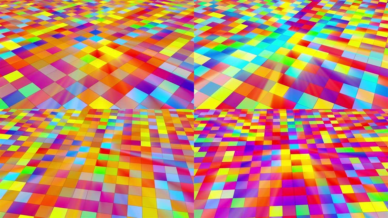 迪斯科地板，明亮的正方形，3d渲染抽象，电脑生成的夜生活背景创意