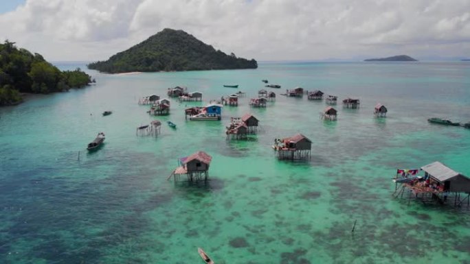 苏拉威西岛高跷房屋的无人机4k录像