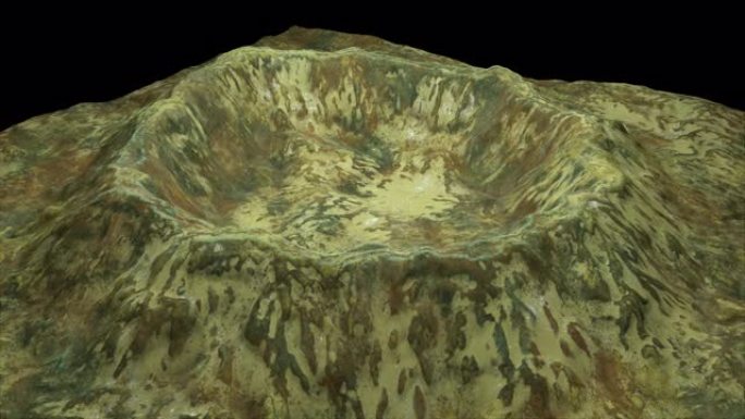 具有雪和绿色表面的现代3d渲染火山口，这是一块地球，计算机生成的背景