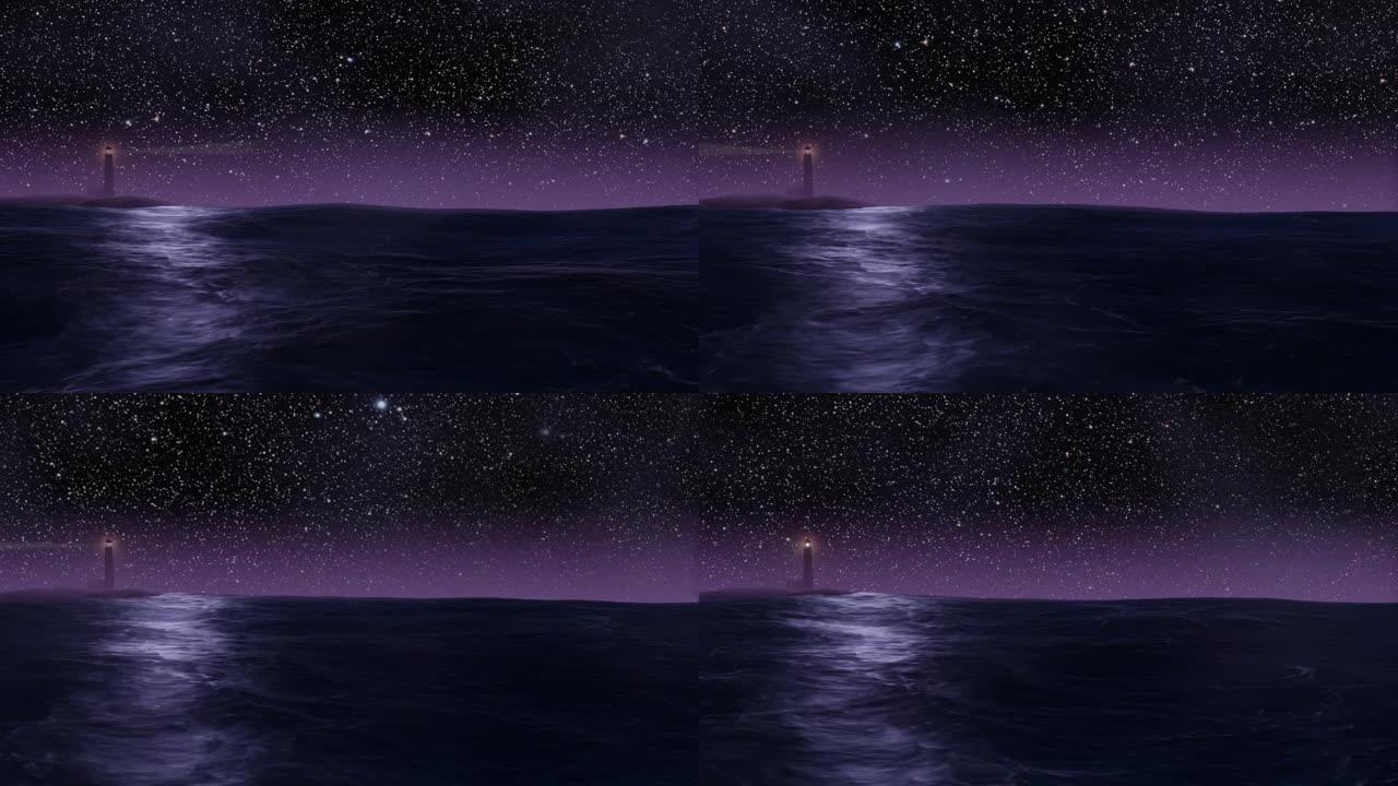 神奇的海洋灯塔和星星无限循环