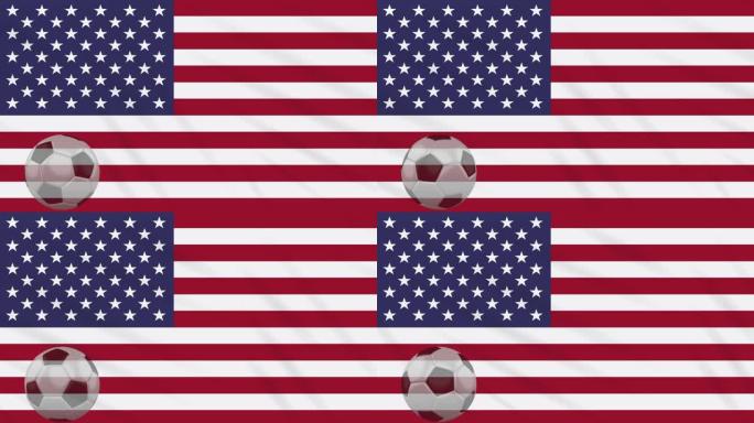 美国国旗和足球旋转，循环