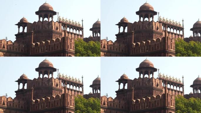 印度旧德里红堡的圆顶覆盖塔的特写