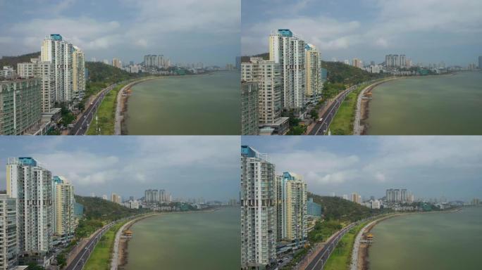 阳光明媚的日子珠海市著名的交通海湾全景航空全景4k中国