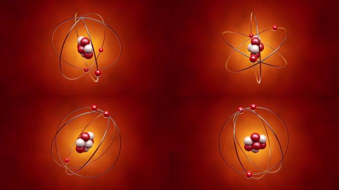 原子模型 (电子、中子、质子)。无缝循环。3D动画。