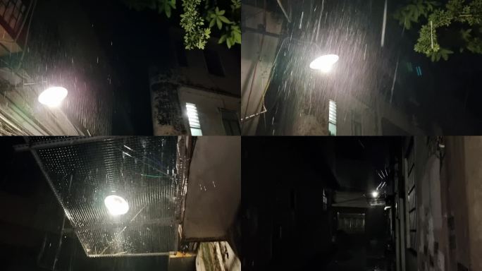 雨巷昏暗路灯屋檐流水 雨滴 下雨的声音