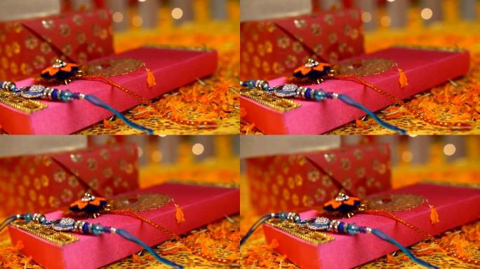 在传统的Raksha Bandhan节日上手工制作的rakhi特写镜头