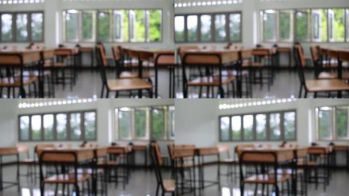学校空教室或演讲室带课桌椅铁木学习课程泰国大学研讨会，带白板的班级内部无儿童老师，教育理念