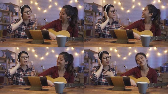 一群快乐的吉他朋友玩得开心