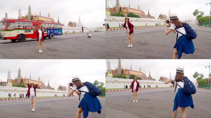 泰国日本同胞的女导游参观该国的主要景点。“Wat Phra Kaeo” 泰国曼谷地标