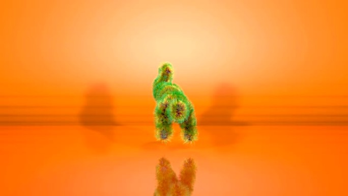 橙色背景下的彩色猴子角色跳舞