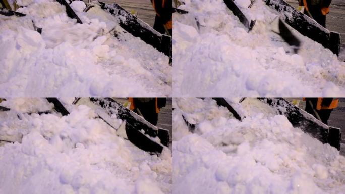 特殊交通城市清理道路上的积雪。用犁除雪。