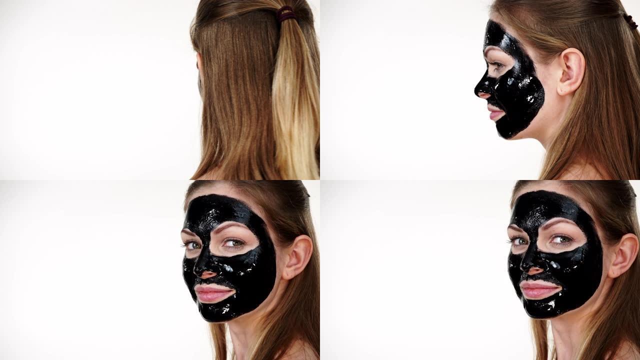 脸上戴着黑色碳素剥离面具的女孩