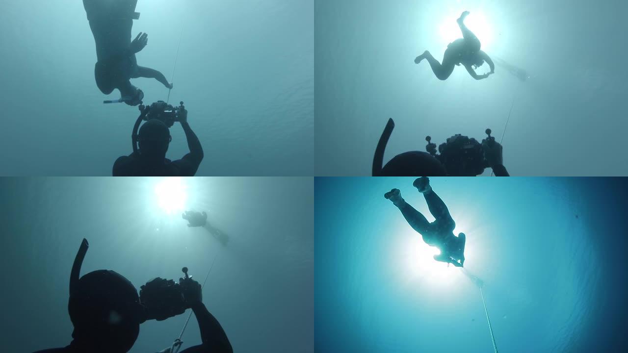 一套关于自由潜水的两个水下剪辑