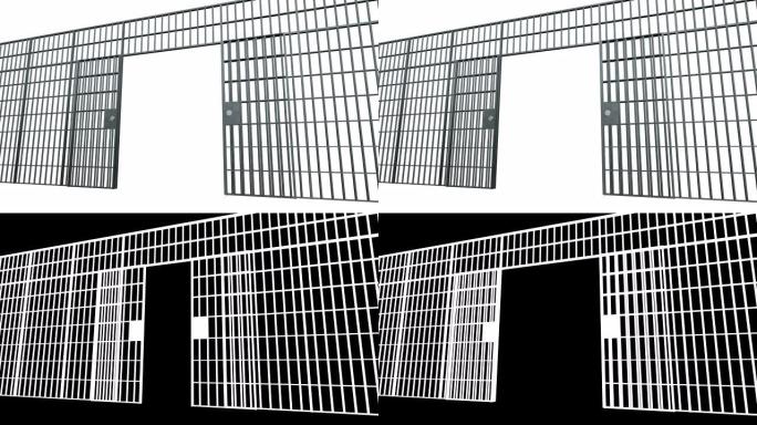 监狱的铁栏和门。开放监狱酒吧的动画。