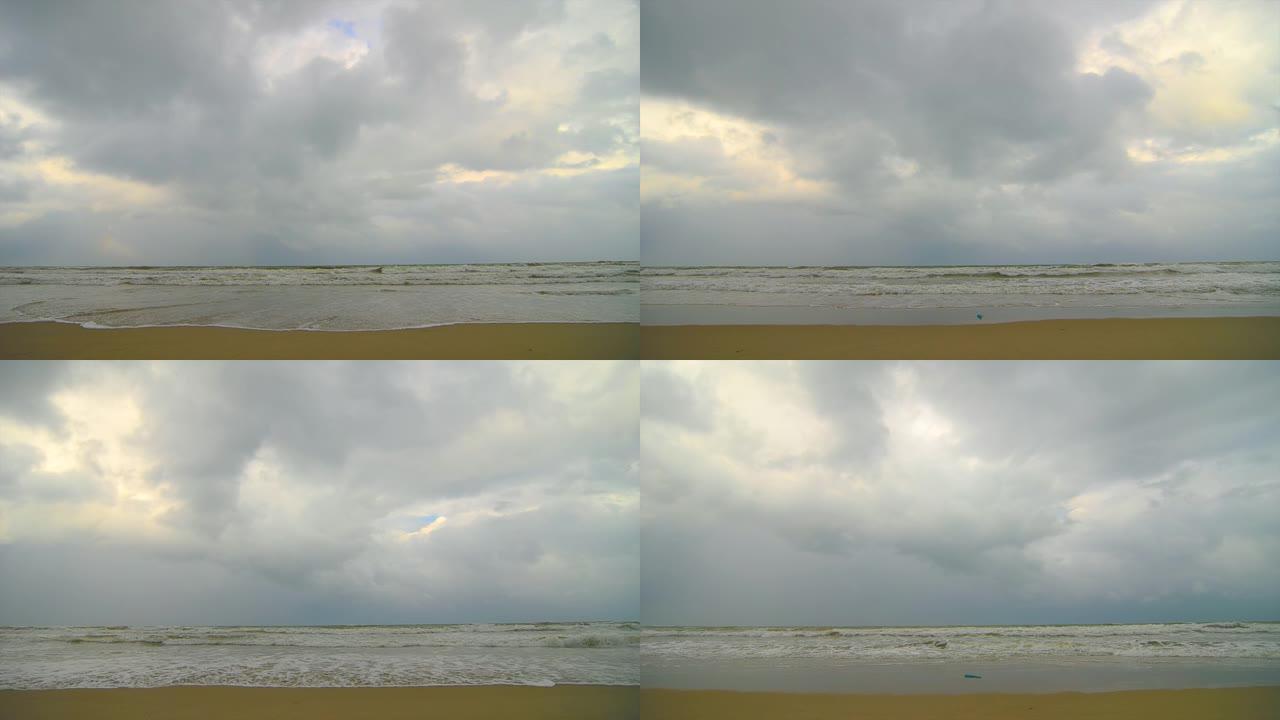 热带海滩海浪袭击沙滩海岸的延时风景