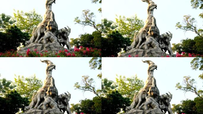 广州越秀公园五只山羊雕像的倾斜