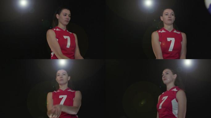 女子排球运动员击球-超慢动作180度旋转